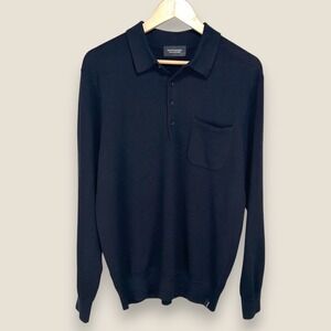 Scotch & Soda Knit Polo Shirt Sweater Men Large Black Long Sleeve Cotton Blend